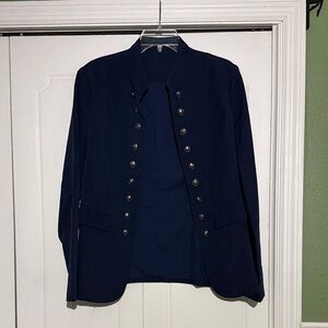 Navy Military Style Blazer with Silver Buttons